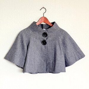 Gray Wool Cropped Shrug Bolero Capelet Short Sleeve Jacket Size S | Mixit